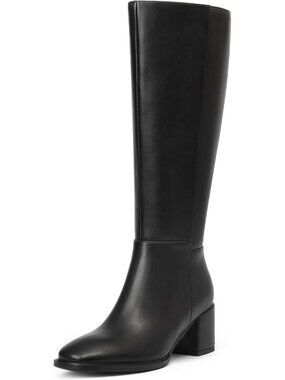 Chic Knee High Boots for Women, Low Block Heel, Round Toe, Side Zip Closure
